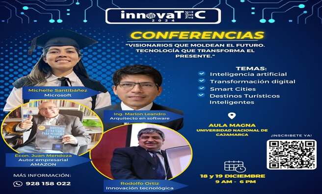 ๐Registrate en โฌโฌ
https://innovatec2024.netlify.app/conferencias/formulario
๐๐ก๐๐ฅ๐๐ฆ๐ข ๐๐๐๐ฅ๐
๐๐ฒ๐ฐ๐ต๐ฎ๐: ๐ญ๐ด ๐ ๐ญ๐ต ๐ฑ๐ฒ ๐ฑ๐ถ๐ฐ๐ถ๐ฒ๐บ๐ฏ๐ฟ๐ฒ ๐ฑ๐ฒ ๐ต๐๐ ๐ฎ ๐ฒ ๐ฃ๐
๐ ๐๐๐ด๐ฎ๐ฟ: ๐จ๐ป๐ถ๐๐ฒ๐ฟ๐๐ถ๐ฑ๐ฎ๐ฑ ๐ก๐ฎ๐ฐ๐ถ๐ผ๐ป๐ฎ๐น ๐ฑ๐ฒ ๐๐ฎ๐ท๐ฎ๐บ๐ฎ๐ฟ๐ฐ๐ฎ (๐จ๐ก๐)
๐ก Temas clave a tratar:
- Transformaciรณn Digital, Smart Cities, Destinos Turรญsticos Inteligentes y mรกs....
ยกNo te pierdas esta oportunidad รบnica de escuchar a expertos, explorar tendencias globales y conectar con mentes innovadoras!
๐ซ ยกReserva tu lugar ahora, los cupos son limitados!