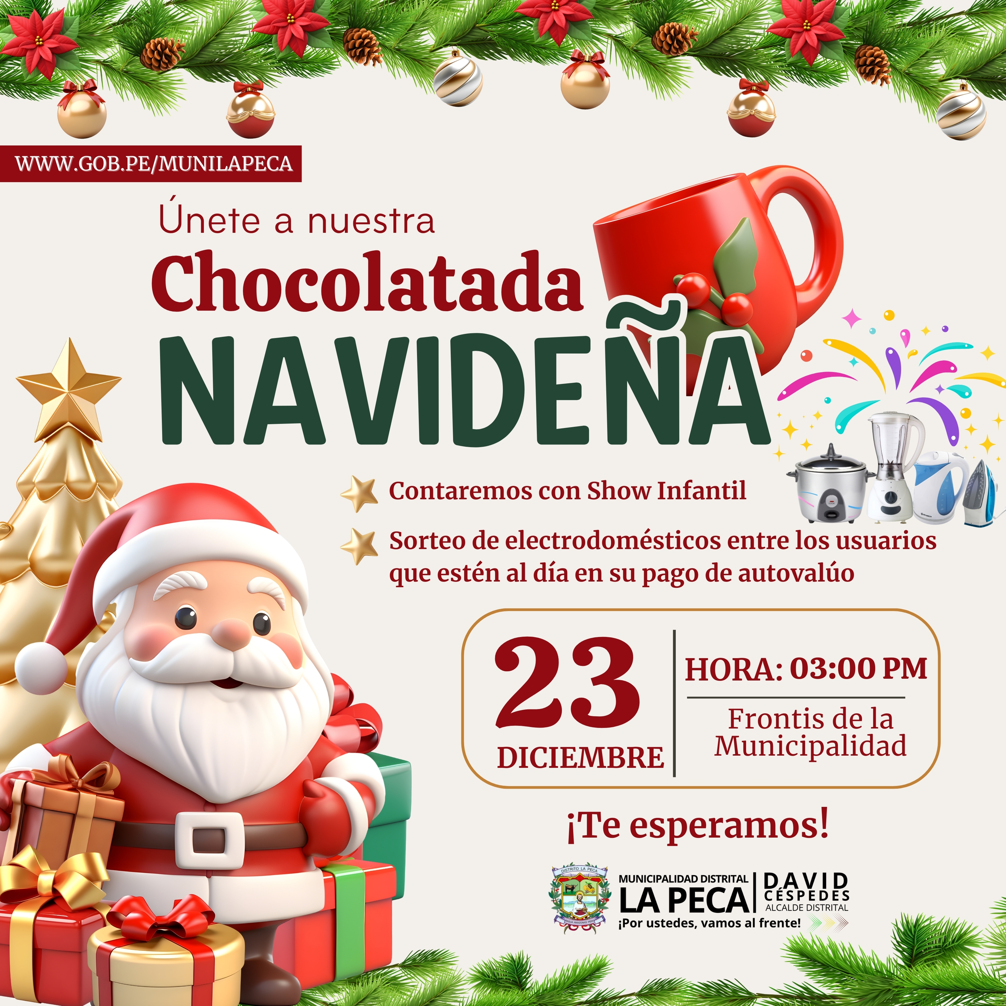 Invitación chocolatada y sorteo de electrodomésticos