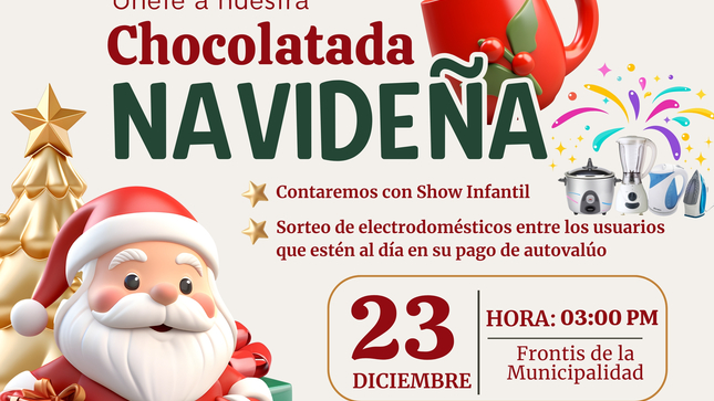 Invitación chocolatada y sorteo de electrodomésticos