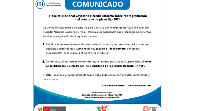 Comunicado sobre reprogramación del concurso de plazo fijo 2024