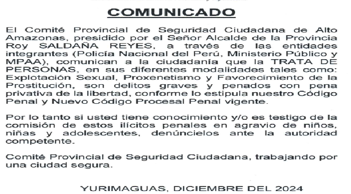 comunican a la ciudadanía que la TRATA DE PERSONAS, en sus diferentes modalidades