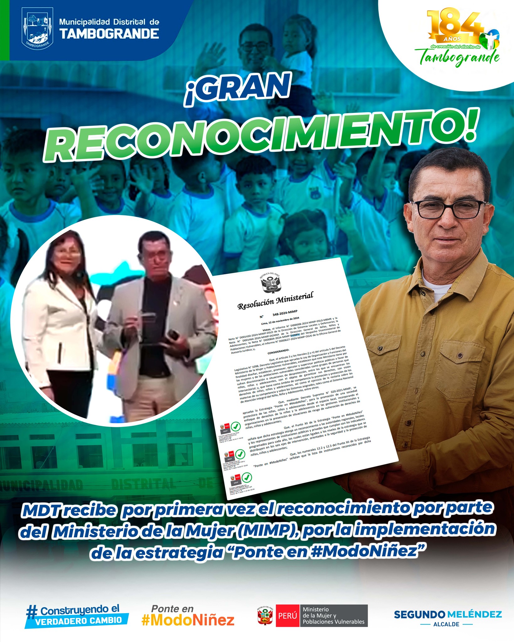Municipalidad de Tambogrande recibe reconocimiento por parte del Ministerio de la Mujer (MIMP) por la Implementación de la Estrategia "Ponte en #ModoNiñez"
