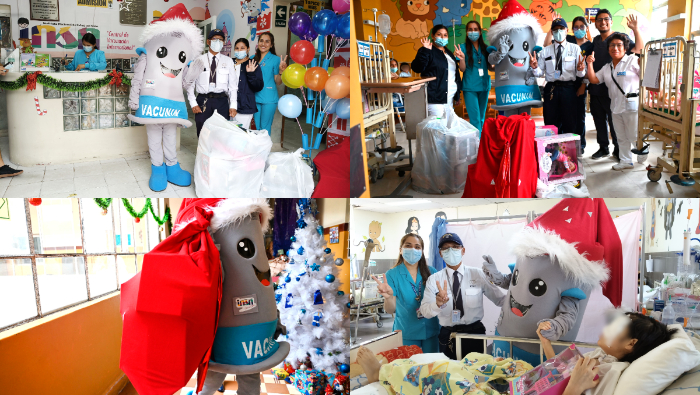 Los niños, que se recuperan de diferentes enfermedades como insuficiencia respiratoria, agradecieron a “Vacunin Navideño” mientras sus padres les tomaron fotos para el recuerdo.