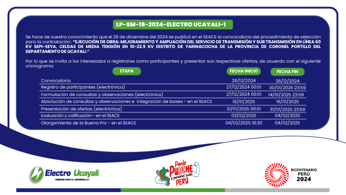 Licitación Pública N.º LP-SM-18-2024-ELECTRO UCAYAL-1