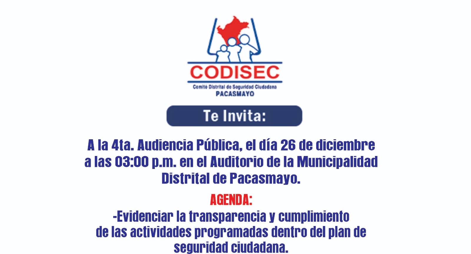 Invitación a IV Audiencia Publica de Seguridad Ciudadana