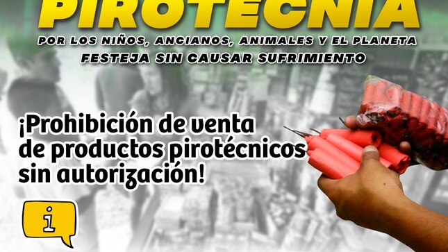 En estas fiestas de Año Nuevo, recuerda que según la Ley N° 30299, está prohibida la venta de productos pirotécnicos sin autorización. Esta normativa tiene como objetivo proteger la seguridad de todos, evitando accidentes, incendios y daños tanto a personas como a propiedades. Di NO a la pirotecnia.
La comercialización ilegal de pirotécnicos puede traer consecuencias graves, como multas y sanciones legales. Además, el uso irresponsable de estos productos representa un riesgo para la salud, el medio ambiente y la tranquilidad pública. 
Por ello, invitamos a la comunidad a no comprar ni vender productos pirotécnicos sin los permisos correspondientes y a denunciar cualquier venta clandestina. 
¡Celebra con amor y sin causar daño a los que nos rodean! 
#FestejaSinCausarSufrimiento
#𝙈𝙖𝙡𝙖, 𝙪𝙣𝙖 𝙣𝙪𝙚𝙫𝙖 𝙝𝙞𝙨𝙩𝙤𝙧𝙞𝙖