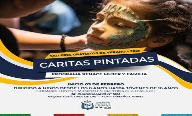 🗓 Inicio: 03 de febrero
👦👧 Dirigido a: Niños desde 6 años hasta jóvenes de 16 años
⏰ Horario: Lunes y Miércoles (de 9:00 a.m. a 12:45 p.m.)
📍 Ubicación: Jr. Chanchamayo N° 1020
📝 Requisitos: Copia de DNI y foto tamaño carné.
¡No te pierdas la oportunidad de realizar arte y hacer nuevos amigos! ¡Te esperamos! 🌈❤️