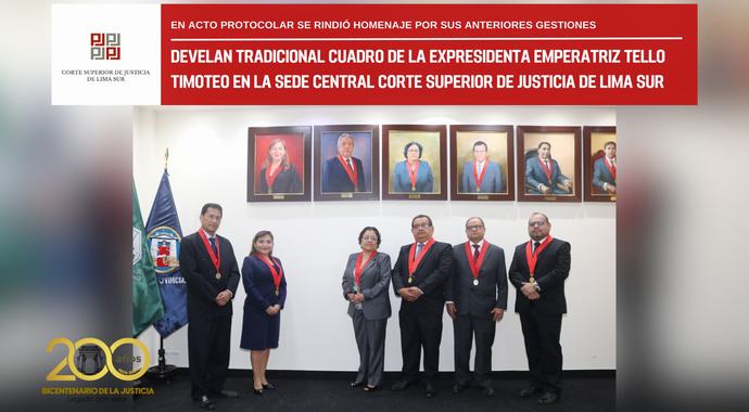 Develan tradicional cuadro de la expresidenta Emperatriz Tello Timoteo en la Corte Superior de Justicia de Lima Sur