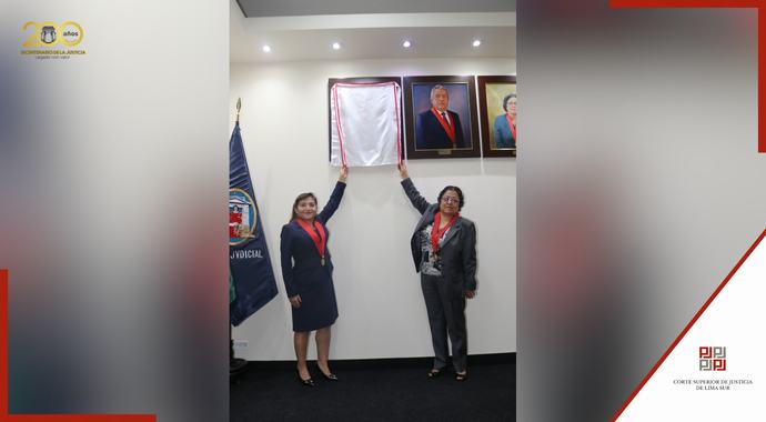 Develan tradicional cuadro de la expresidenta Emperatriz Tello Timoteo en la Corte Superior de Justicia de Lima Sur