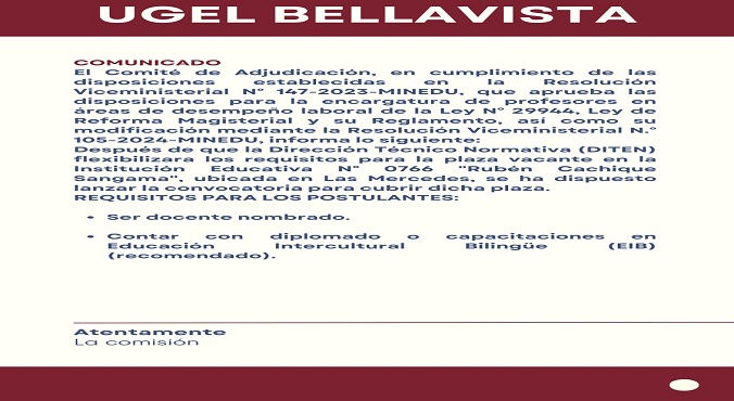 comunicado oficial de la convocatoria.