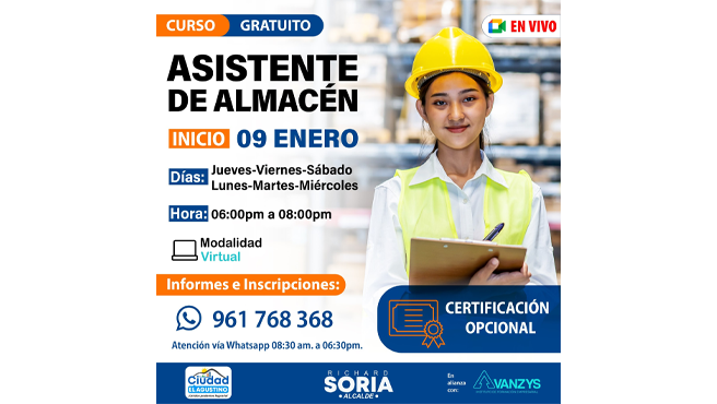 INSCRÍBETE AQUÍ: https://forms.gle/cxhQgTrj9MkRFagJ8
🗓️ INICIO: 09 de enero
🕰️ Duración: 6 sesiones
👨🏻💻 Clases 100% online en vivo a través de meet.
🕐 Horario: Juev-Vier-Sab-Lun-Mar-Mier / 06:00 pm a 8:00 pm
📚 Curso gratuito, con certificación opcional.🔰
🩵 Participa Ya!! #EnAvanzysCreceSinLímites
#ElAgustino
#ciudadelagustino