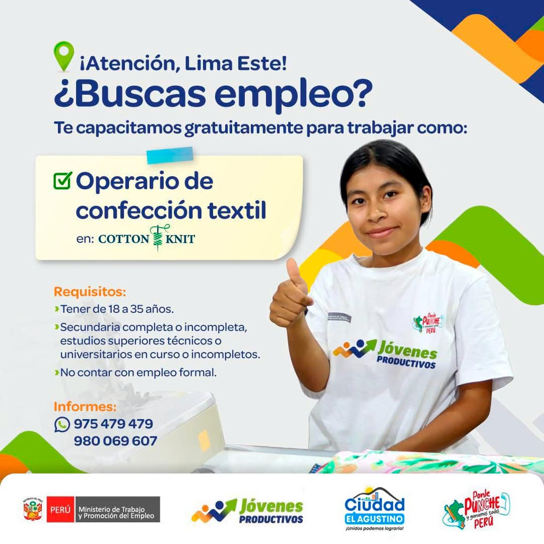 Interesados: Completa tus datos en este enlace:
👉 https://forms.gle/vvgmfun3tQUETSFP7
#ElAgustino #CapacitaciónGratuita #JóvenesProductivos