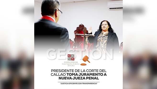 Presidente de la Corte Superior del Callao, Miguel Ricardo Castañeda Moya, tomó juramento a servidora judicial Ana Silva Palomino como jueza penal.