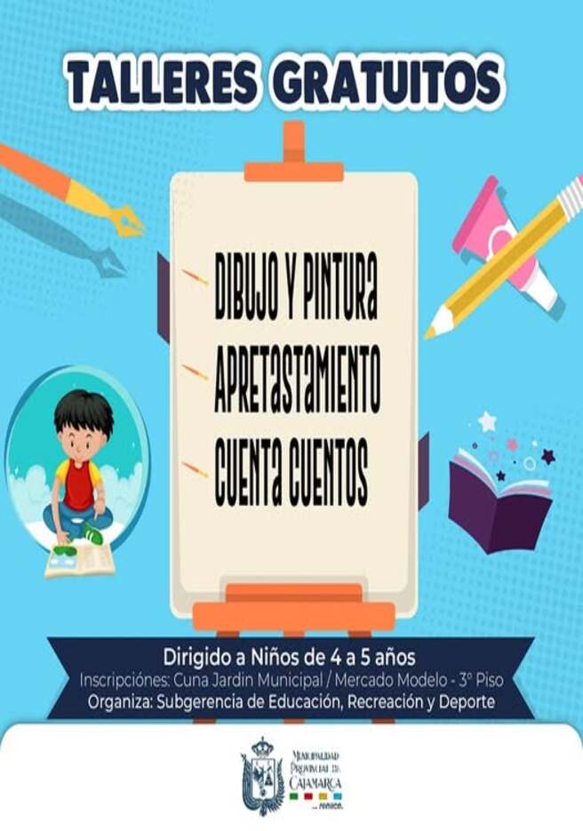🌟 Actividades Disponibles:
Dibujo y Pintura
Aprestamiento
Cuenta Cuentos
👶 Dirigido a Niños de 4 a 5 Años.
📍 Inscripciones: Cuna Jardín Municipal / Mercado Modelo - 3º Piso.
📝 Organiza: Subgerencia de Educación, Recreación y Deporte.
¡No te pierdas esta oportunidad de aprender y divertirte! 🤩