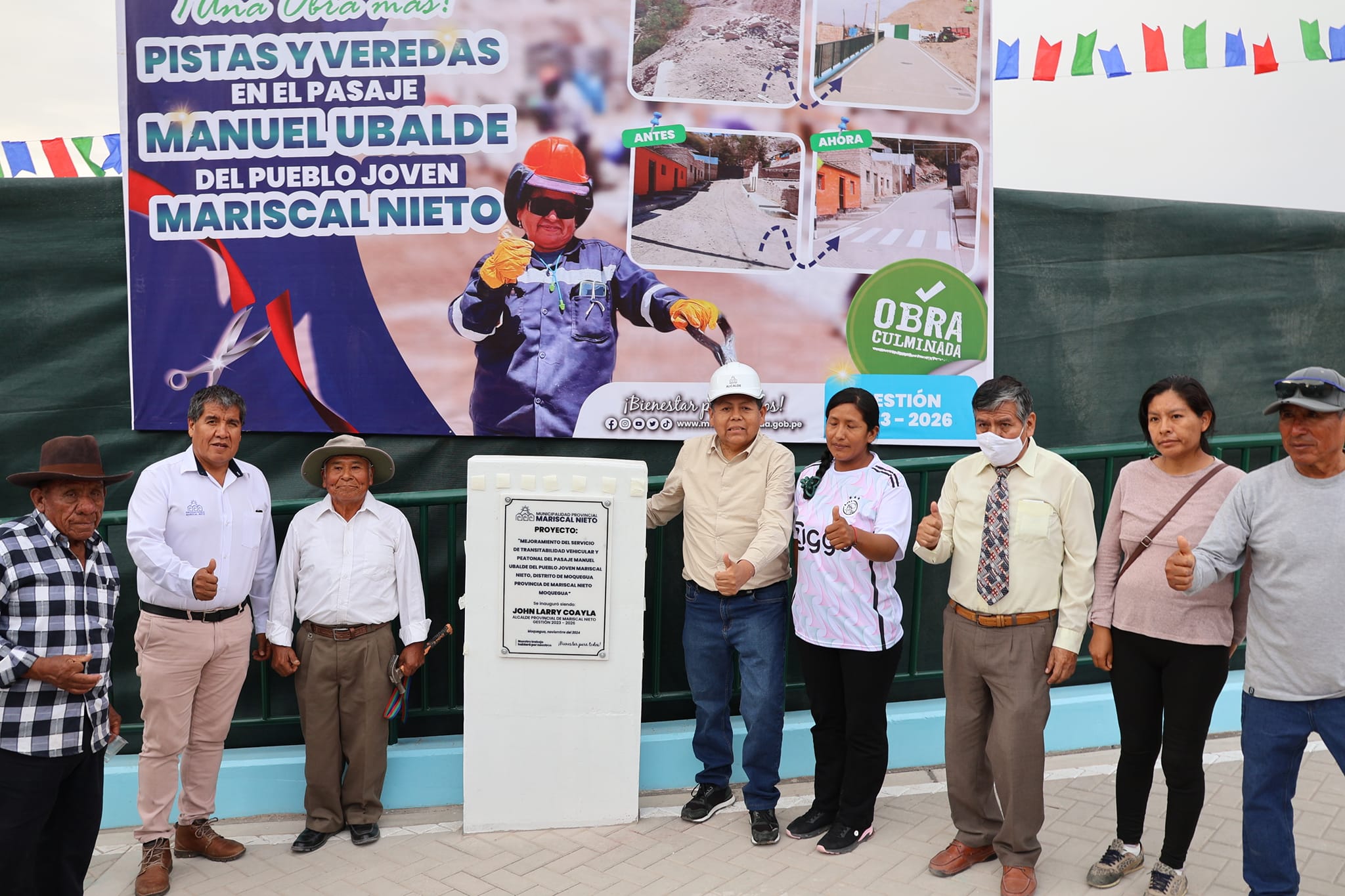 Con la participación de los vecinos de Mariscal Nieto, el alcalde provincial John Larry Coayla entregó una importante infraestructura vial y peatonal en el Pasaje Manuel Ubalde en Mariscal Nieto, obra anhelada por los vecinos desde gestiones anteriores.