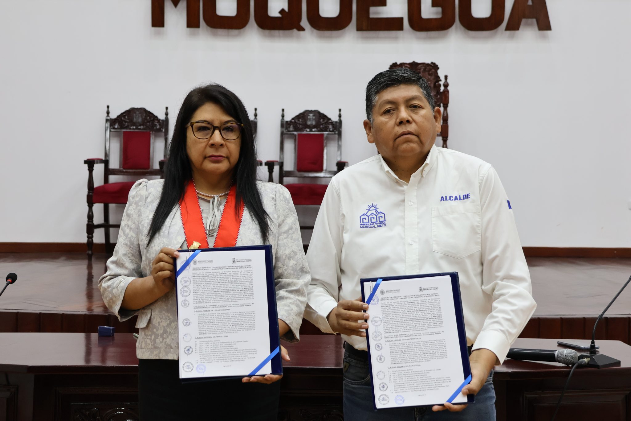 Con el propósito de fortalecer la gestión institucional en Moquegua, la Municipalidad Provincial de Mariscal Nieto y el Ministerio Público suscribieron un convenio de cooperación interinstitucional para la elaboración del Expediente Técnico y la ejecución del proyecto “Mejoramiento de los servicios operativos y misionales en el archivo desconcentrado de las fiscalías de la sede del Distrito Fiscal de Moquegua”, identificado con el Código Único de Inversión (CUI) N.° 2624587.