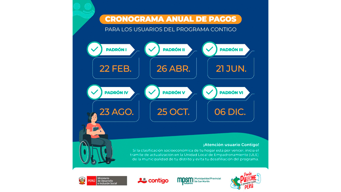 Cronograma anual de pagos para los usuarios del programa Contigo.