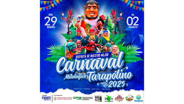 Vive la verdadera Fiesta del "Carnaval Mitológico Tarapotino 2025" en la ciudad de Tarapoto.