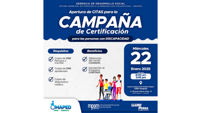Apertura de citas para la campaña de certificación para las personas con discapacidad.