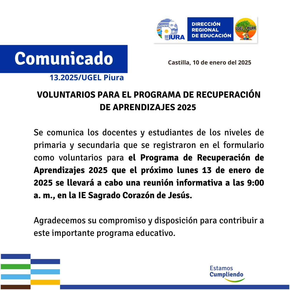 Voluntarios para el Programa de Recuperación de Aprendizajes 2025