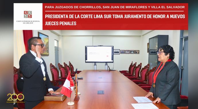 Presidenta de la Corte de Lima Sur toma juramento de honor a nuevos jueces penales