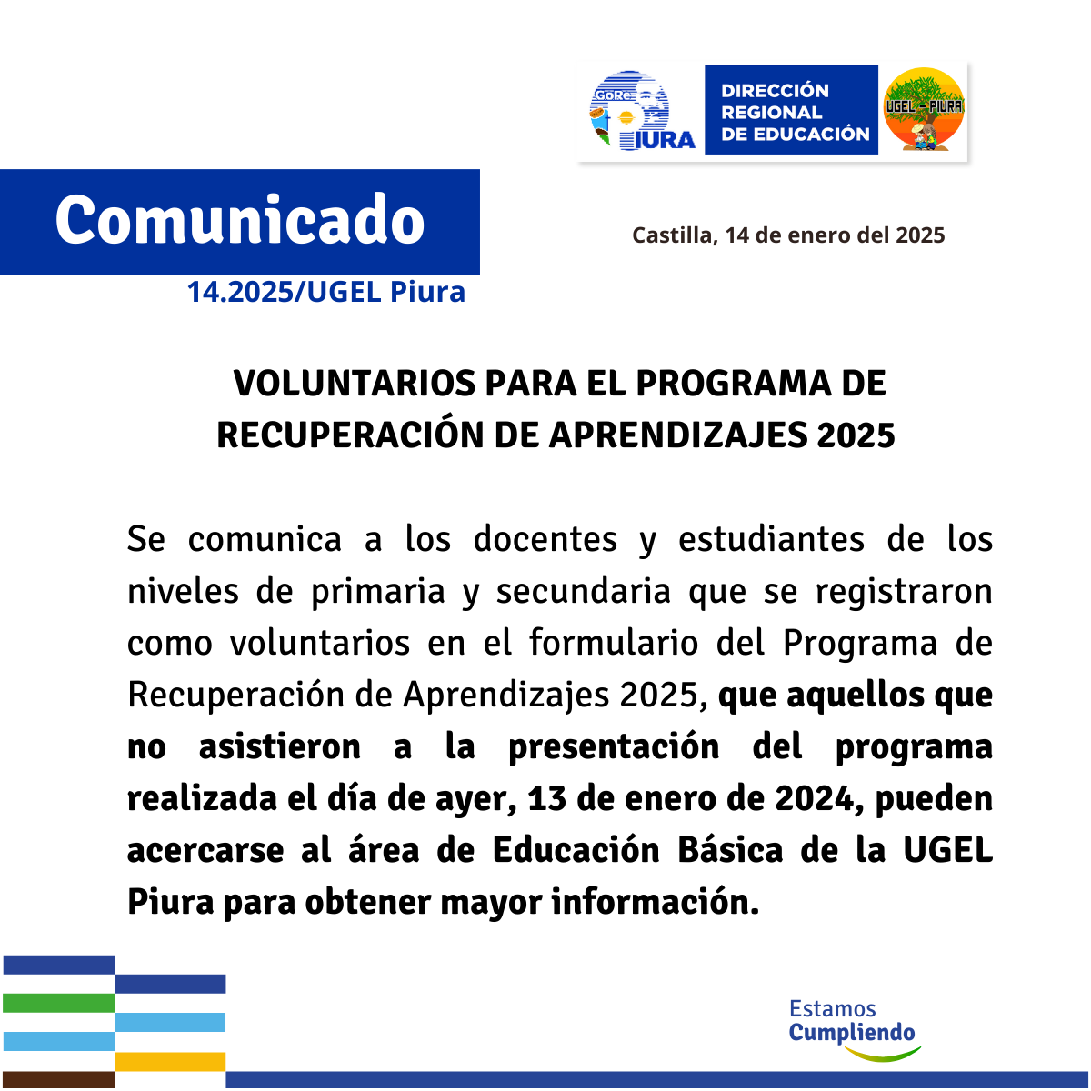 Voluntarios para el Programa de Recuperación de Aprendizajes 2025