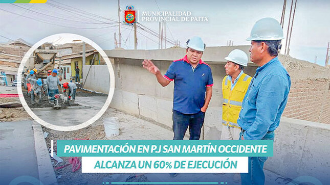 Obra de pavimentación en P.J San Martín occidente alcanza un 60% de ejecución.