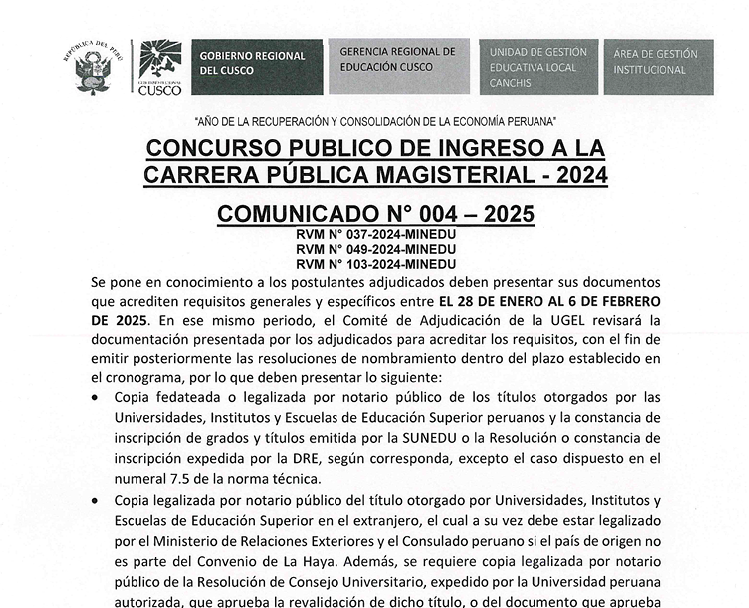 Concurso público de ingreso a la carrera pública magisterial - 2024