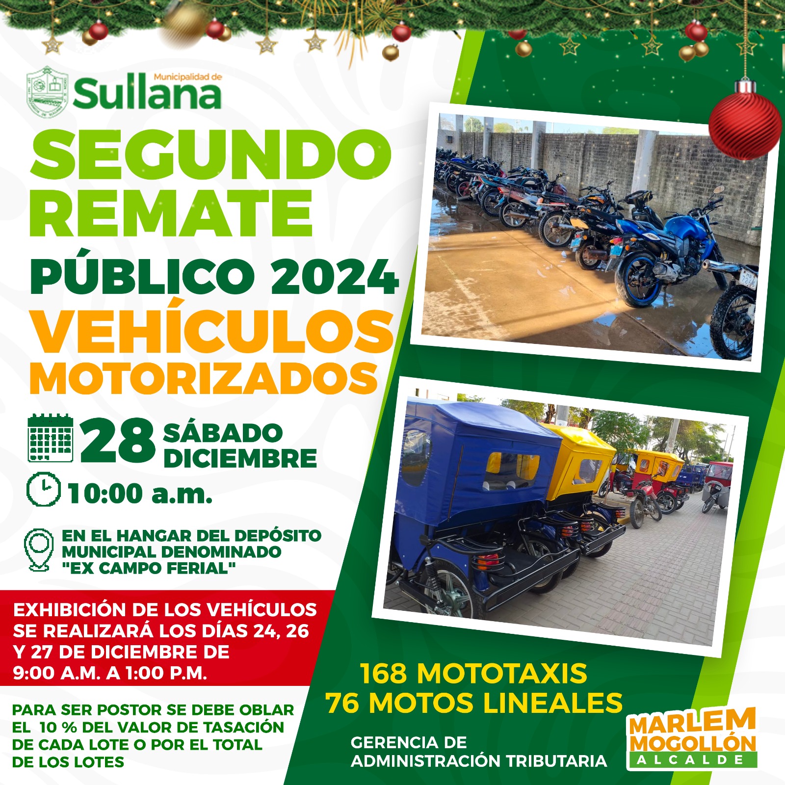 Segundo Remate Público 2024 de Vehículos Motorizados (Mototaxis y Motocicletas) en Sullana