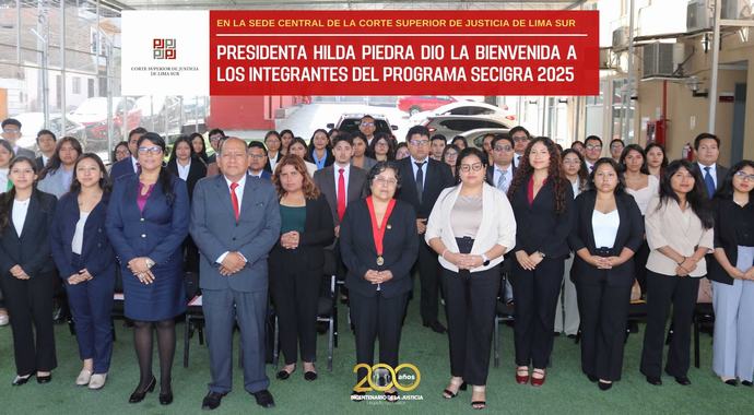 Presidenta de la Corte de Lima Sur, Hilda Piedra Rojas, dio la bienvenida a los integrantes del Programa Secigra