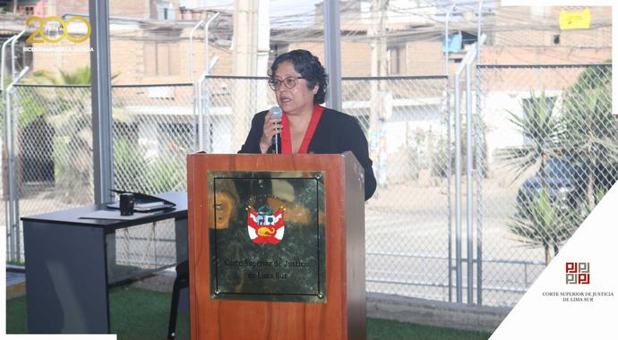Presidenta de la Corte de Lima Sur, Hilda Piedra Rojas, dio la bienvenida a los integrantes del Programa Secigra