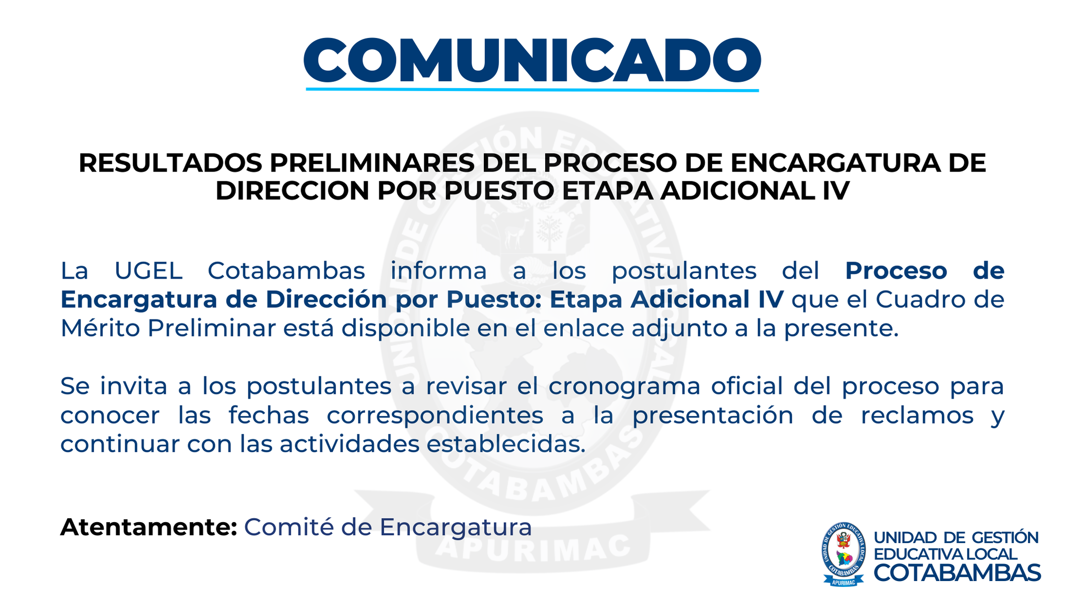Comunicado Cuadro de Mérito Preliminar