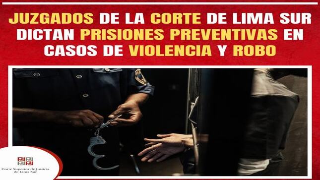 Juzgados de la Corte Superior de Justicia de Lima Sur dictan prisiones preventivas en casos de violencia y robo