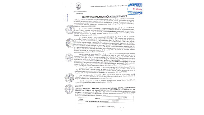 Conformación del grupo de trabajo de gestión de riesgo de desastres de la municipalidad provincial de Huarmey