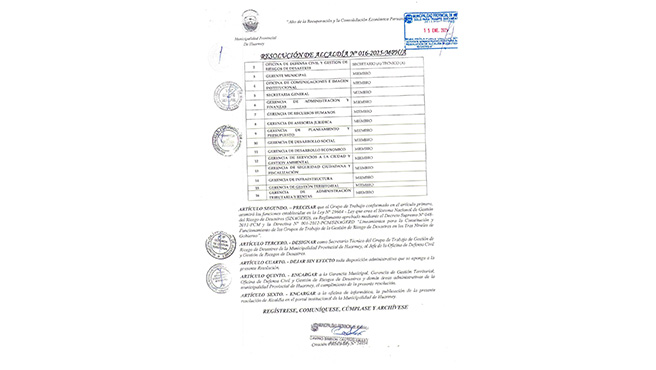 Conformación del grupo de trabajo de gestión de riesgo de desastres de la municipalidad provincial de Huarmey
