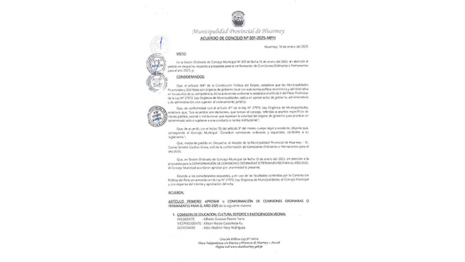 Acuerdo de Concejo Nº 001-2025-MPH