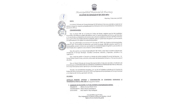 Acuerdo de Concejo Nº 001-2025-MPH