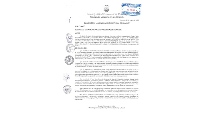 Ordenanza que amplia la vigencia del régimen tributario de los Arbitrios Municipales del ejercicio fiscal 2025