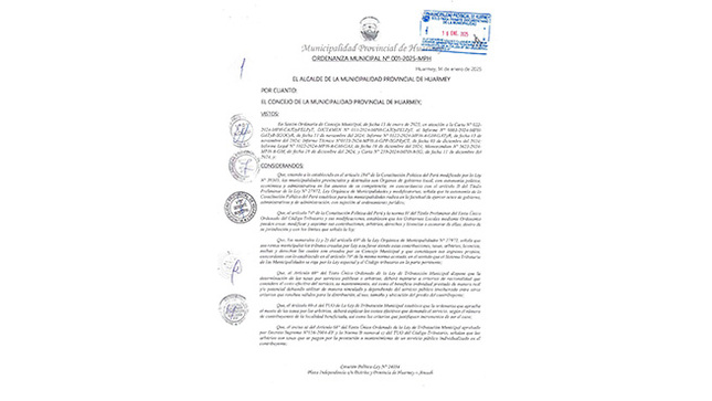 Ordenanza que amplia la vigencia del régimen tributario de los Arbitrios Municipales del ejercicio fiscal 2025