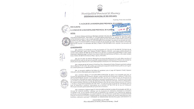 Ordenanza Municipal Nº 002-2025-MPH