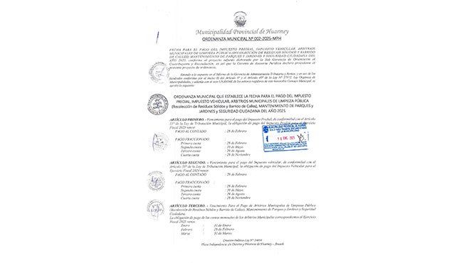 Ordenanza Municipal Nº 002-2025-MPH