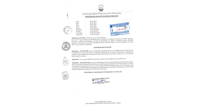 Ordenanza Municipal Nº 002-2025-MPH