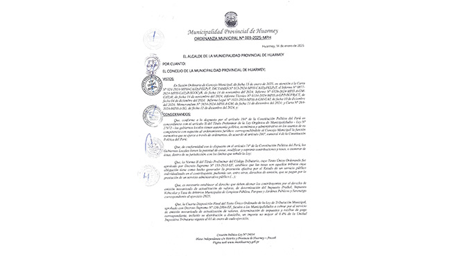 Ordenanza Municipal Nº 003-2025-MPH