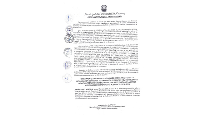 Ordenanza Municipal Nº 003-2025-MPH