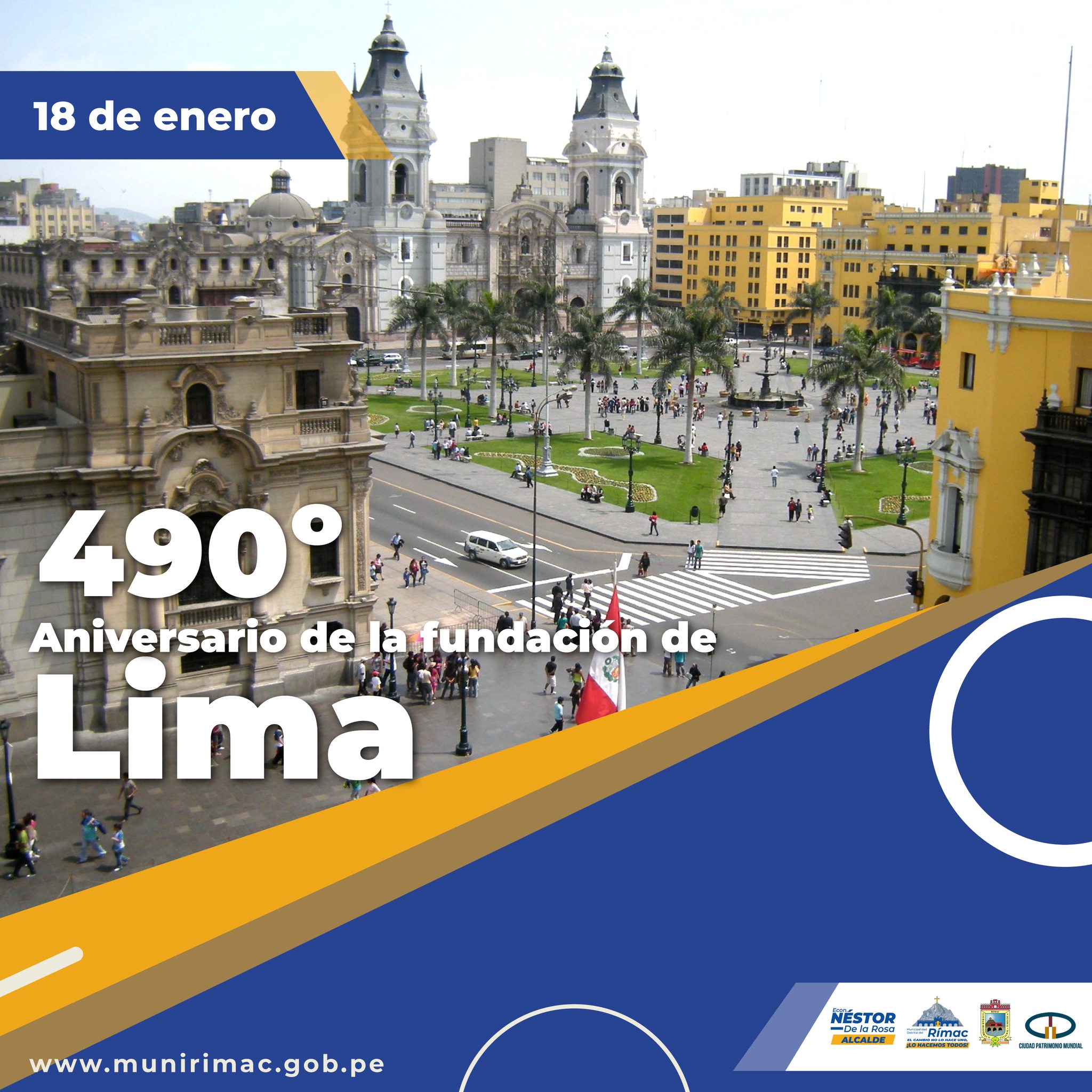 aluda en el 490º aniversario de la fundación de Lima, de manera especial a su alcalde Rafael López Aliaga, cuerpo de regidores, funcionarios y vecinos