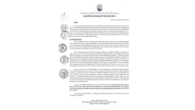 Acuerdo de Concejo Nº 002-2025-MPH