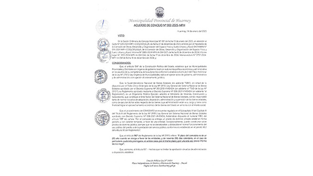 Acuerdo de Concejo Nº 002-2025-MPH