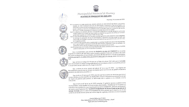 Acuerdo de Concejo Nº 002-2025-MPH