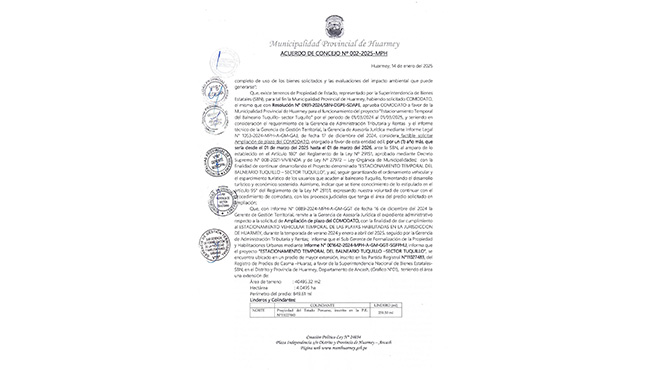 Acuerdo de Concejo Nº 002-2025-MPH