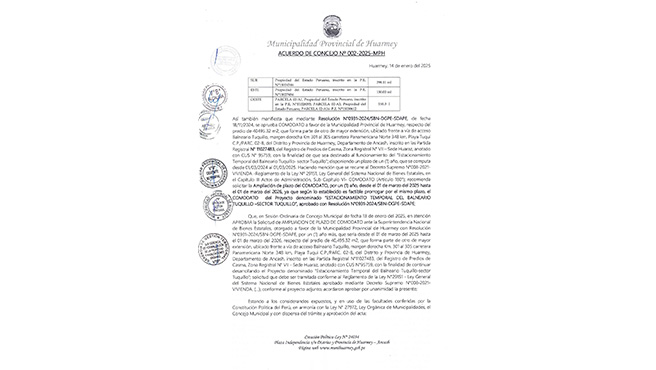 Acuerdo de Concejo Nº 002-2025-MPH